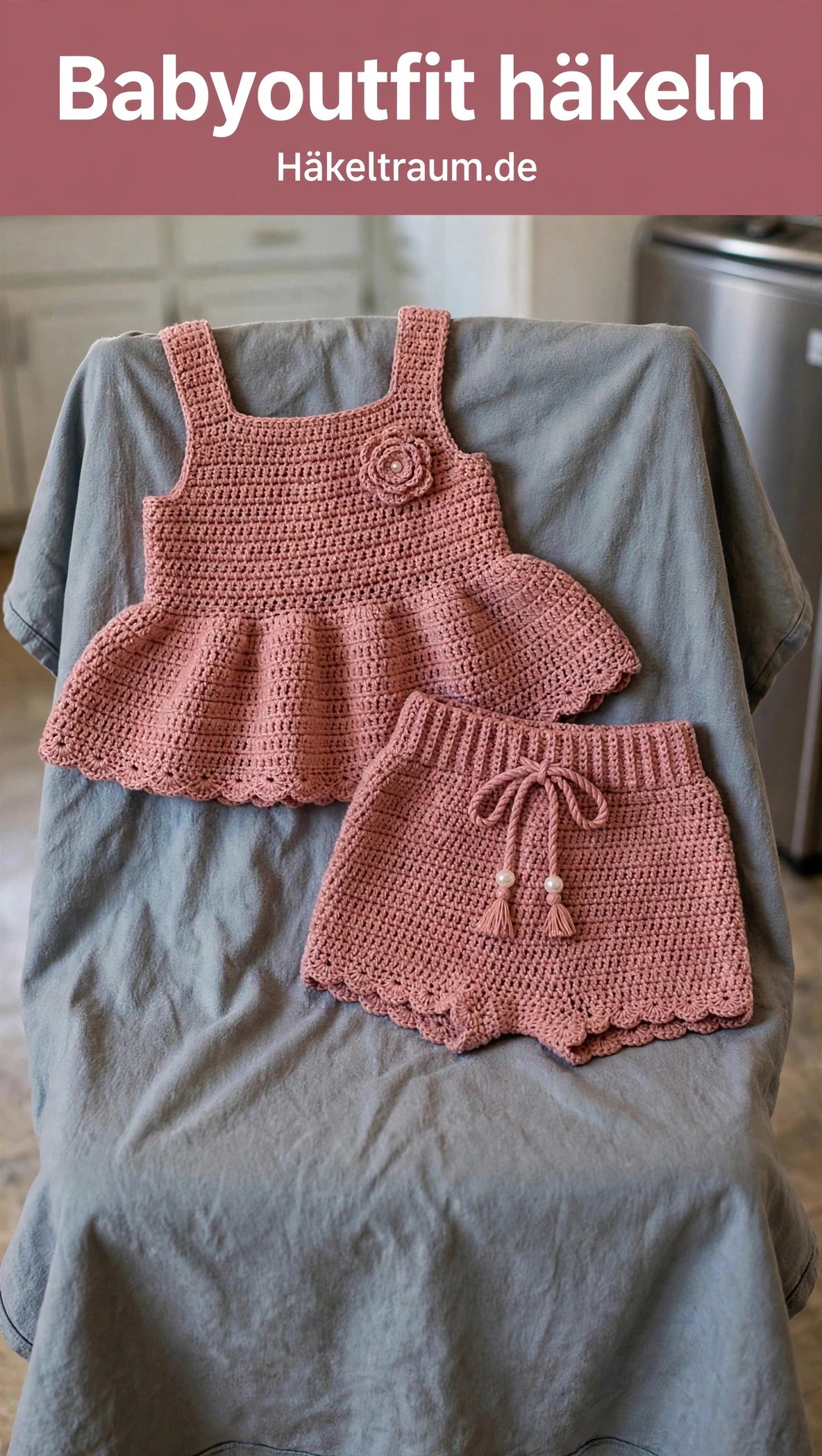 Altrosa Peplum-Babyoutfit gehäkelt
