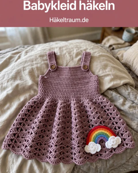 Altrosa Regenbogen Babykleid – Kostenlose Häkelanleitung
