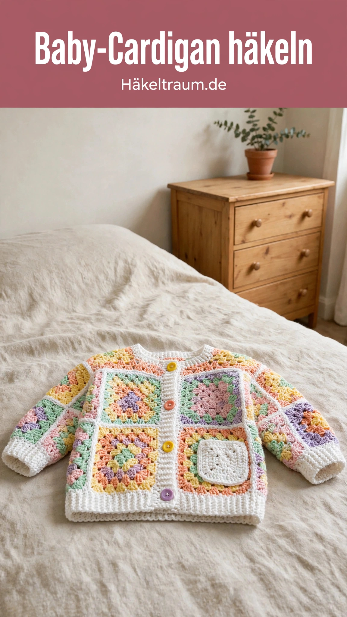 Baby-Cardigan aus Regenbogen-Granny-Squares
