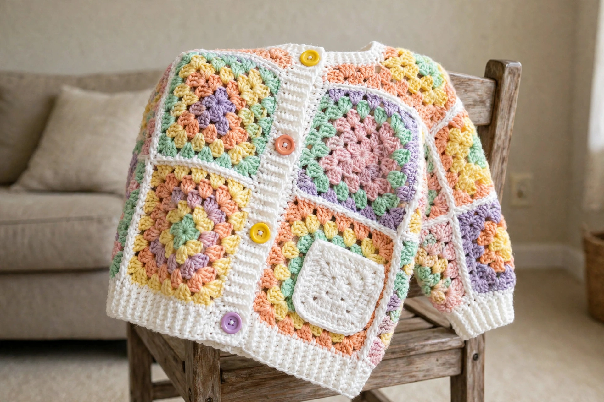 Baby-Cardigan aus Granny Squares
