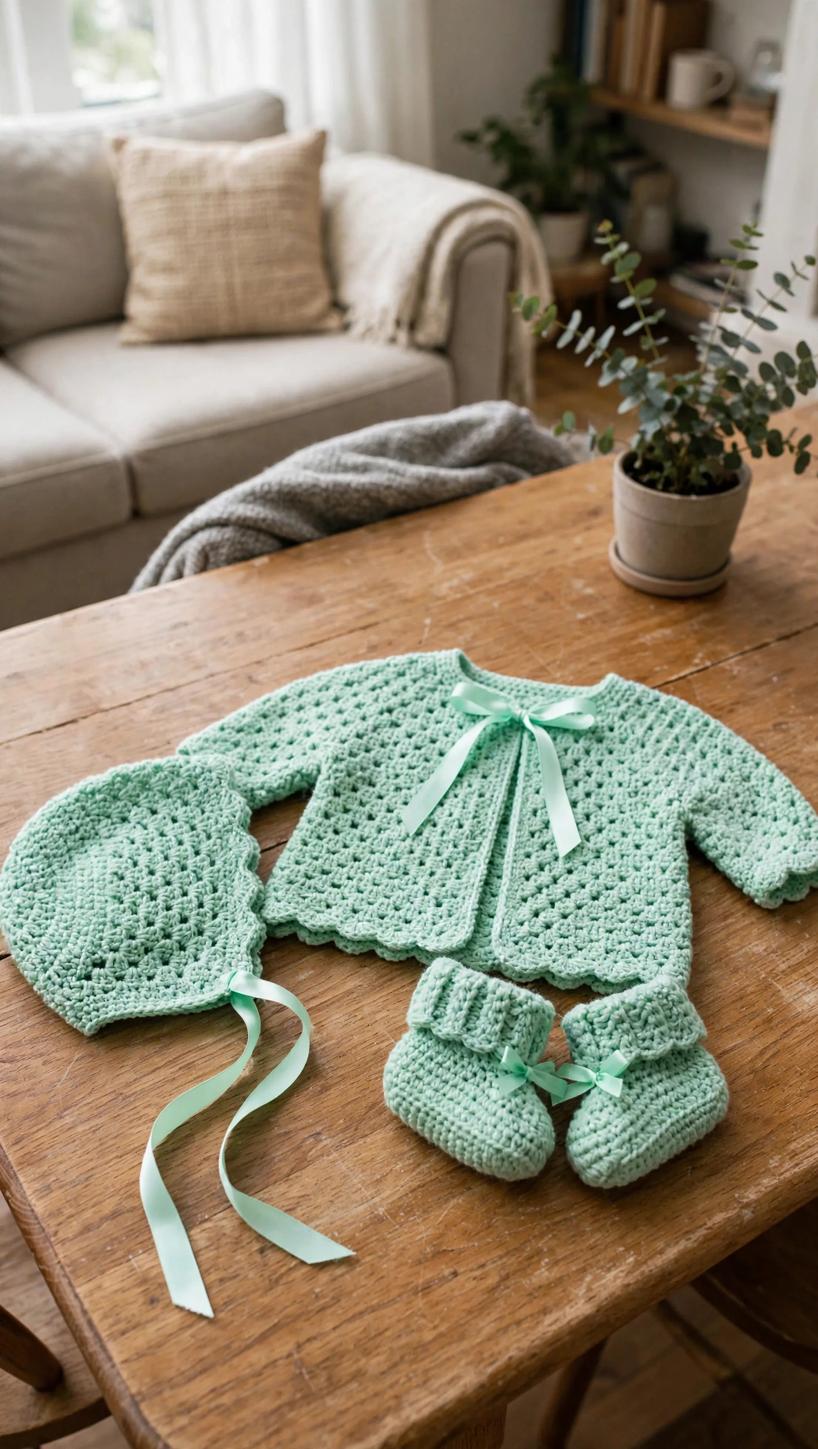 Mintgrünes Baby-Set flach ausgelegt