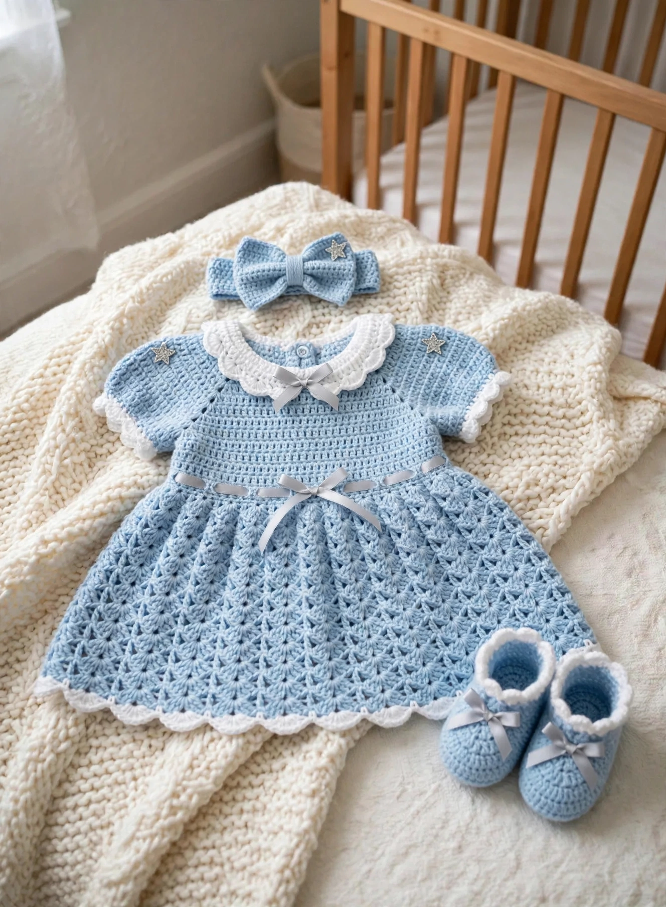 Gehäkelte Babyschühchen und Stirnband