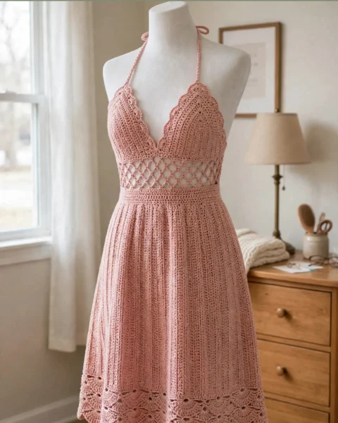 Blushrosa Muschelkleid Häkelkleid – Halterneckline Anleitung