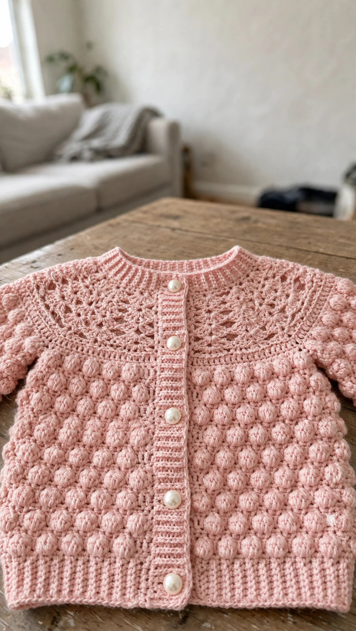 Noppen-Babystrickjacke Detail