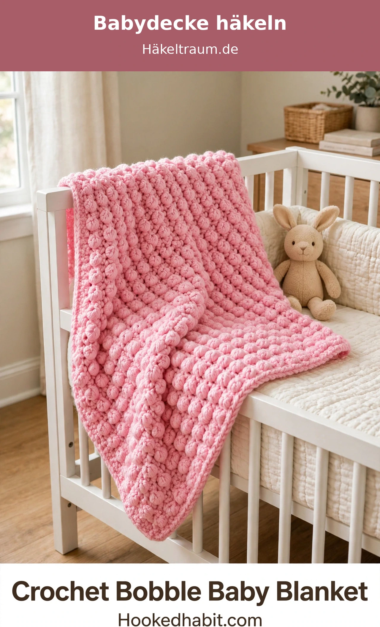 Gehäkelte Bobble Babydecke in Rosa