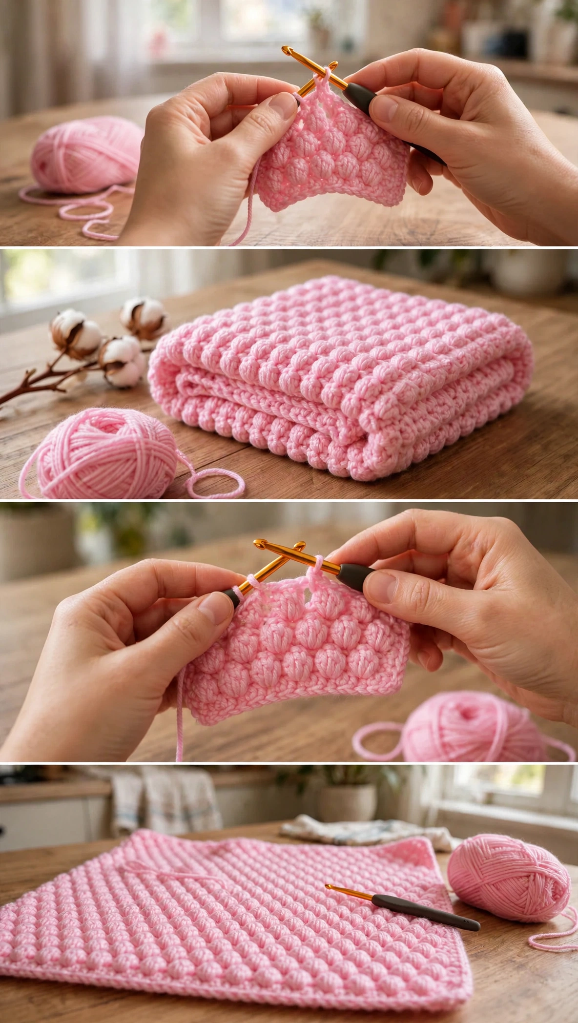 Bobble Babydecke in Arbeit