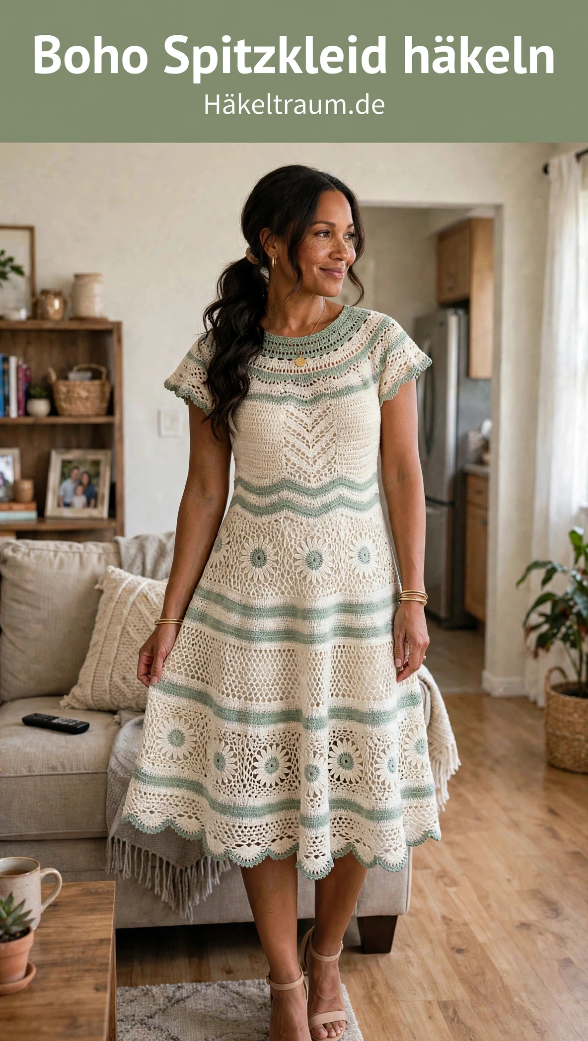 Salbeigrünes Boho-Spitzenkleid