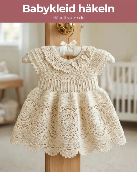 Cremefarbenes Vintage-Spitzen-Babykleid – Kostenlose Häkelanleitung