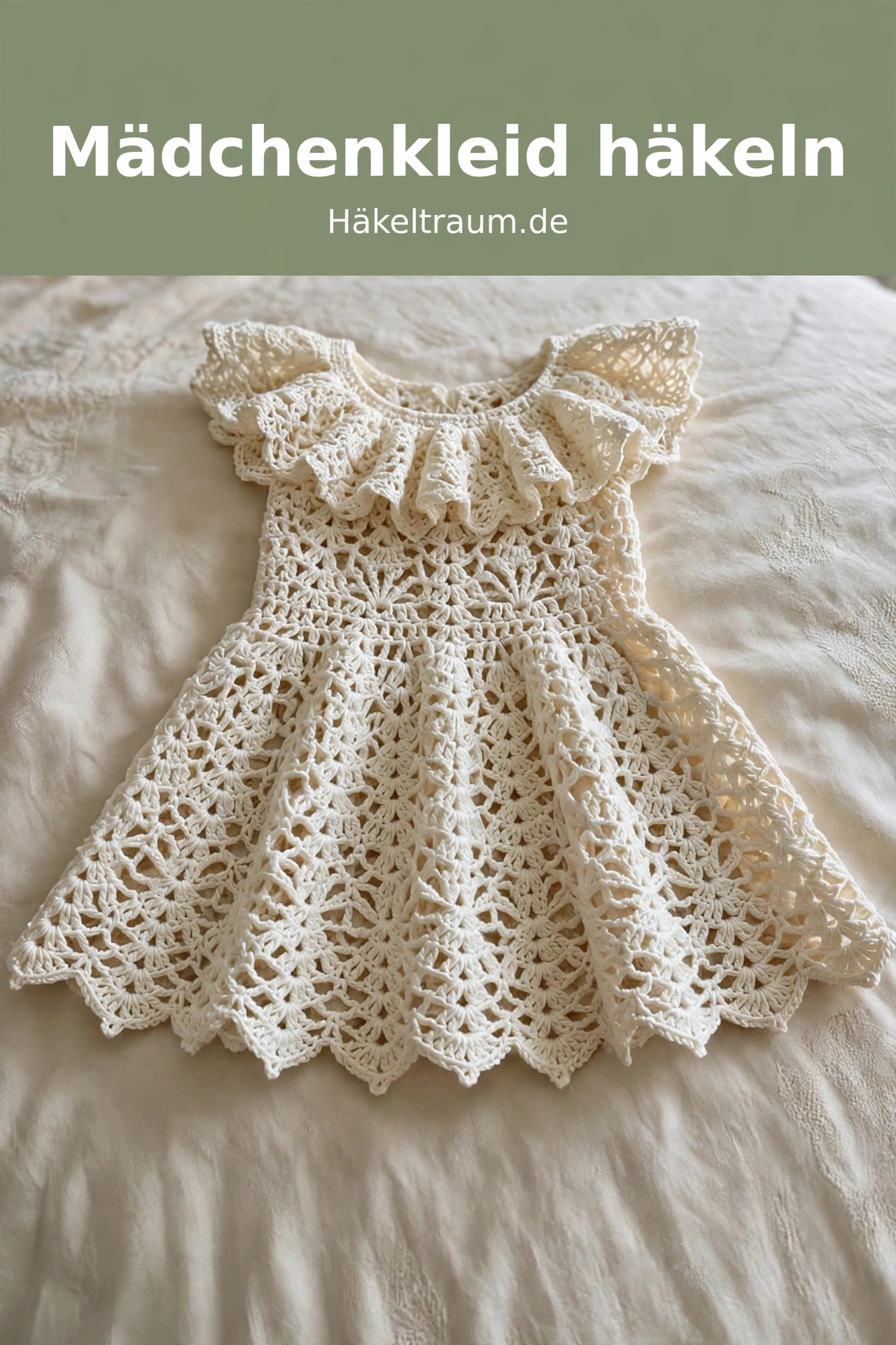 Cremefarbenes Ananas-Spitzen-Mädchenkleid mit Rüschenkragen