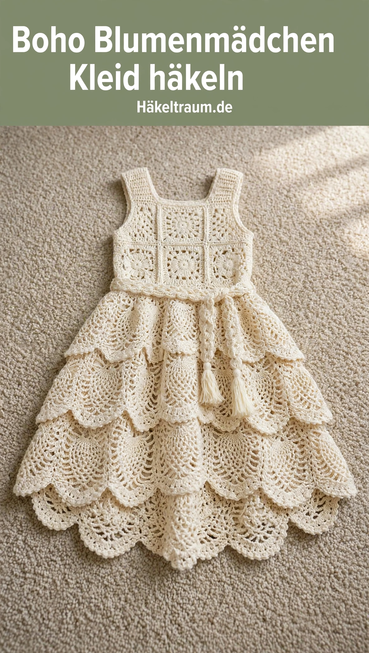 Cremefarbenes Boho Blumenmädchen Kleid