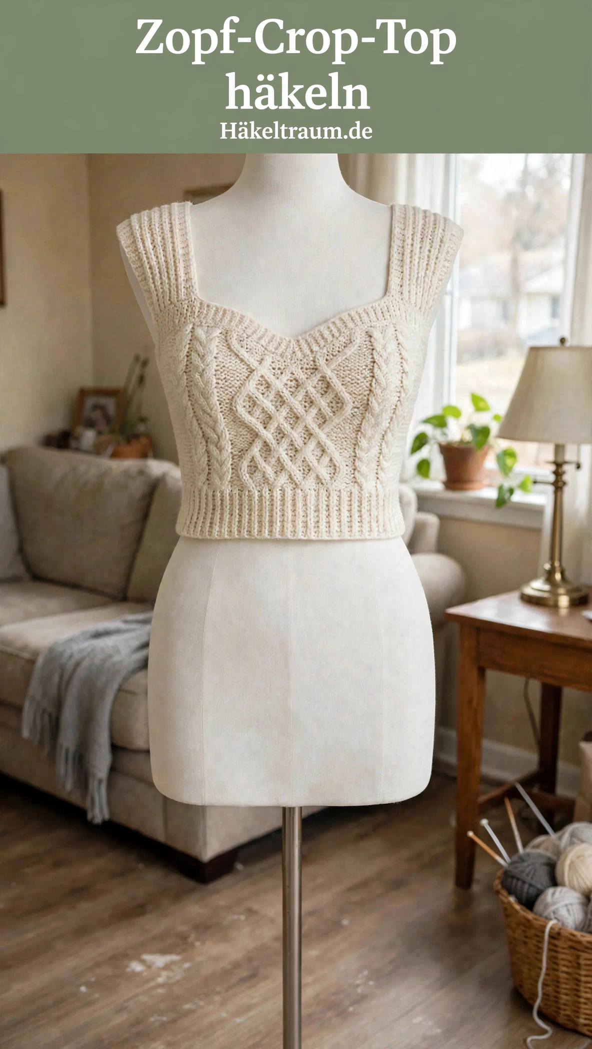 Cremefarbenes Boho-Zopf-Crop-Top