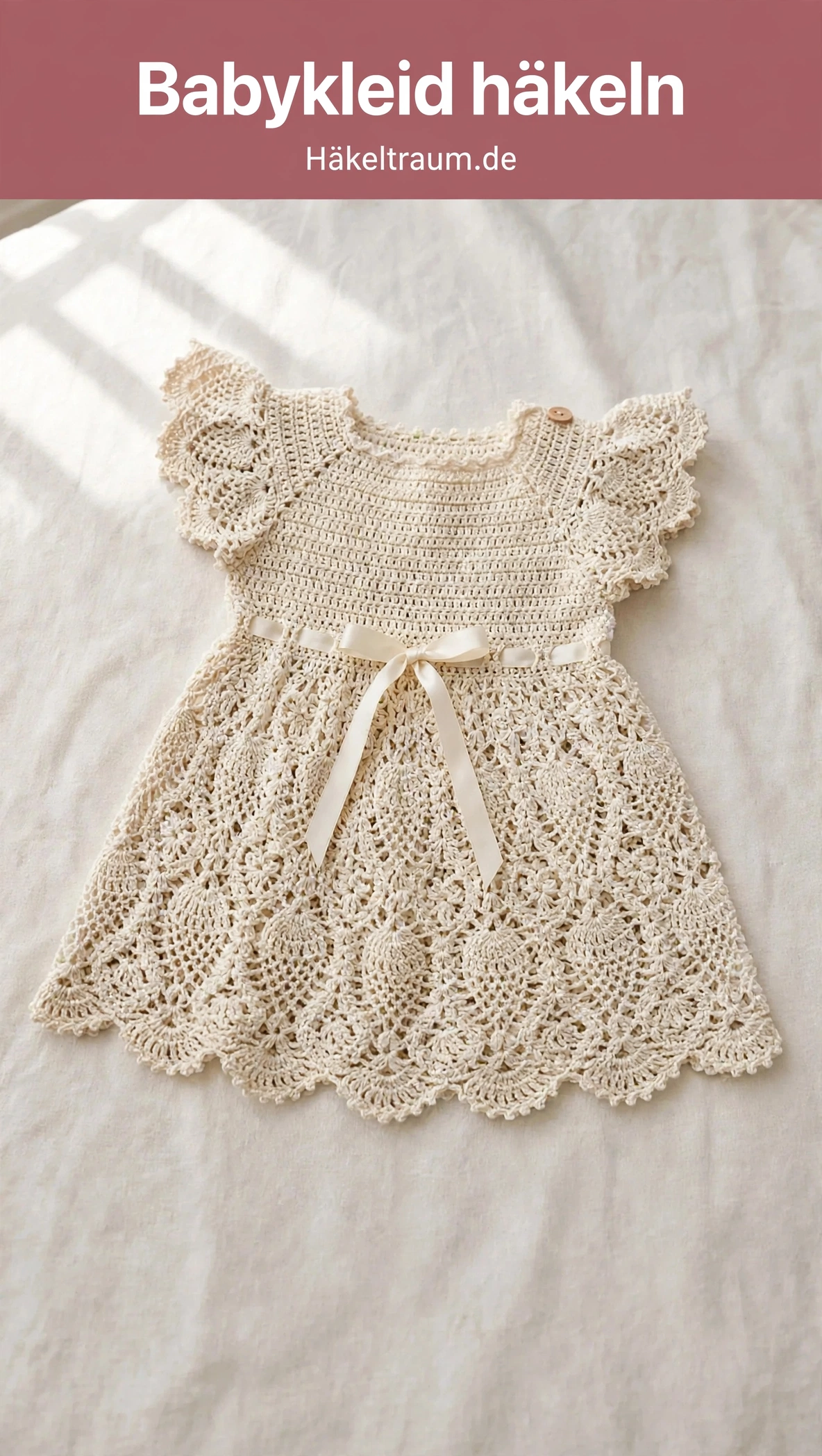Cremefarbenes Spitzen-Babykleid mit Flügelärmeln