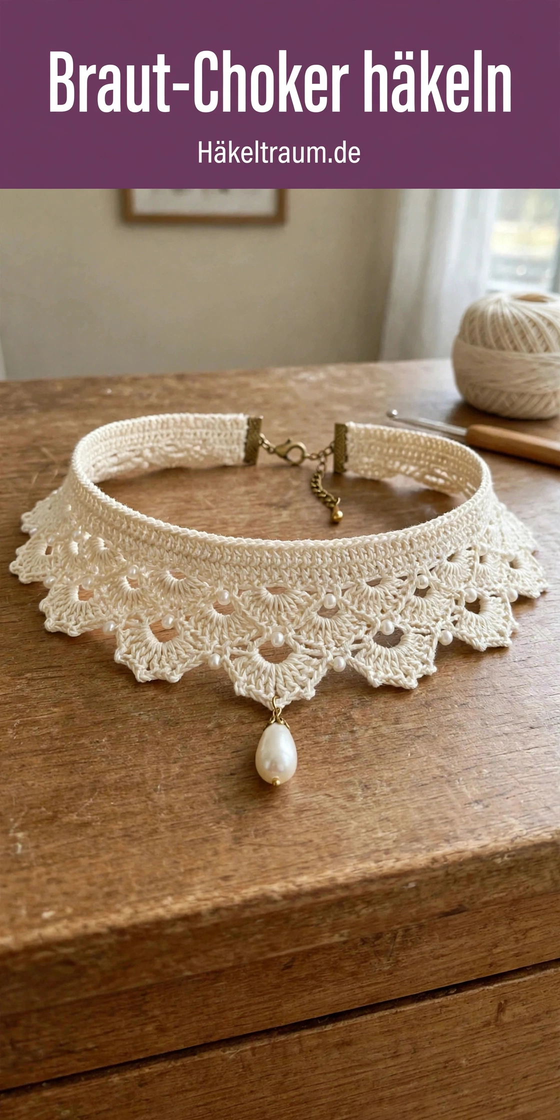Elfenbeinfarbener Braut-Spitzen-Choker mit Perlen