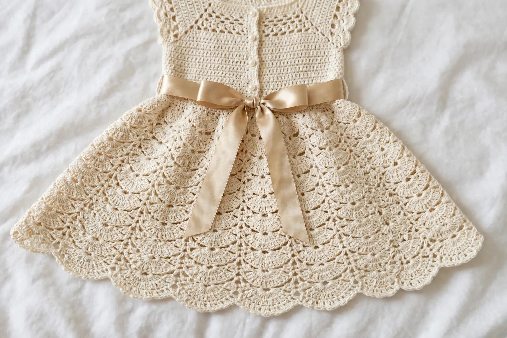 Elfenbeinfarbenes Spitzen Babykleid Detail
