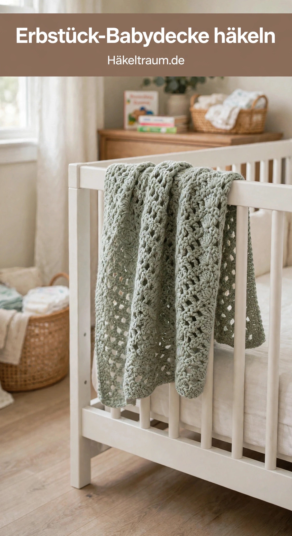Erbstück-Babydecke aus Salbeigrün gehäkelt