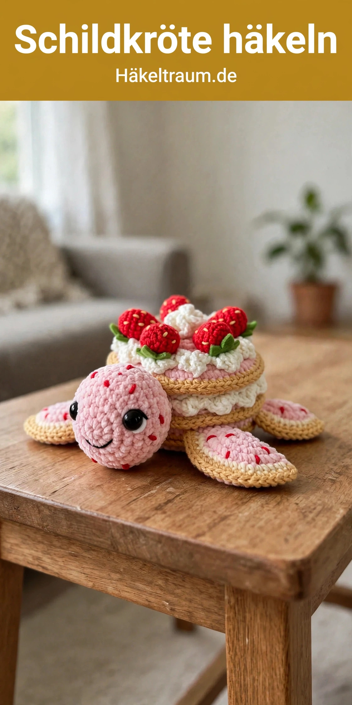 Erdbeer-Sahnetörtchen-Schildkröte Amigurumi