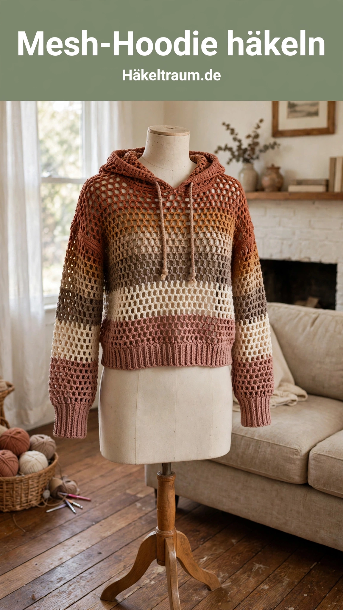 Erdiger Mesh-Crop-Hoodie