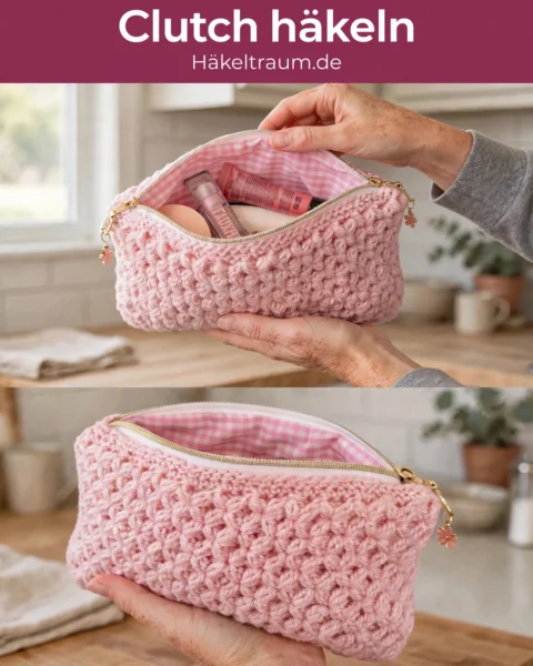 Florale Clutch-Tasche häkeln – gratis Anleitung