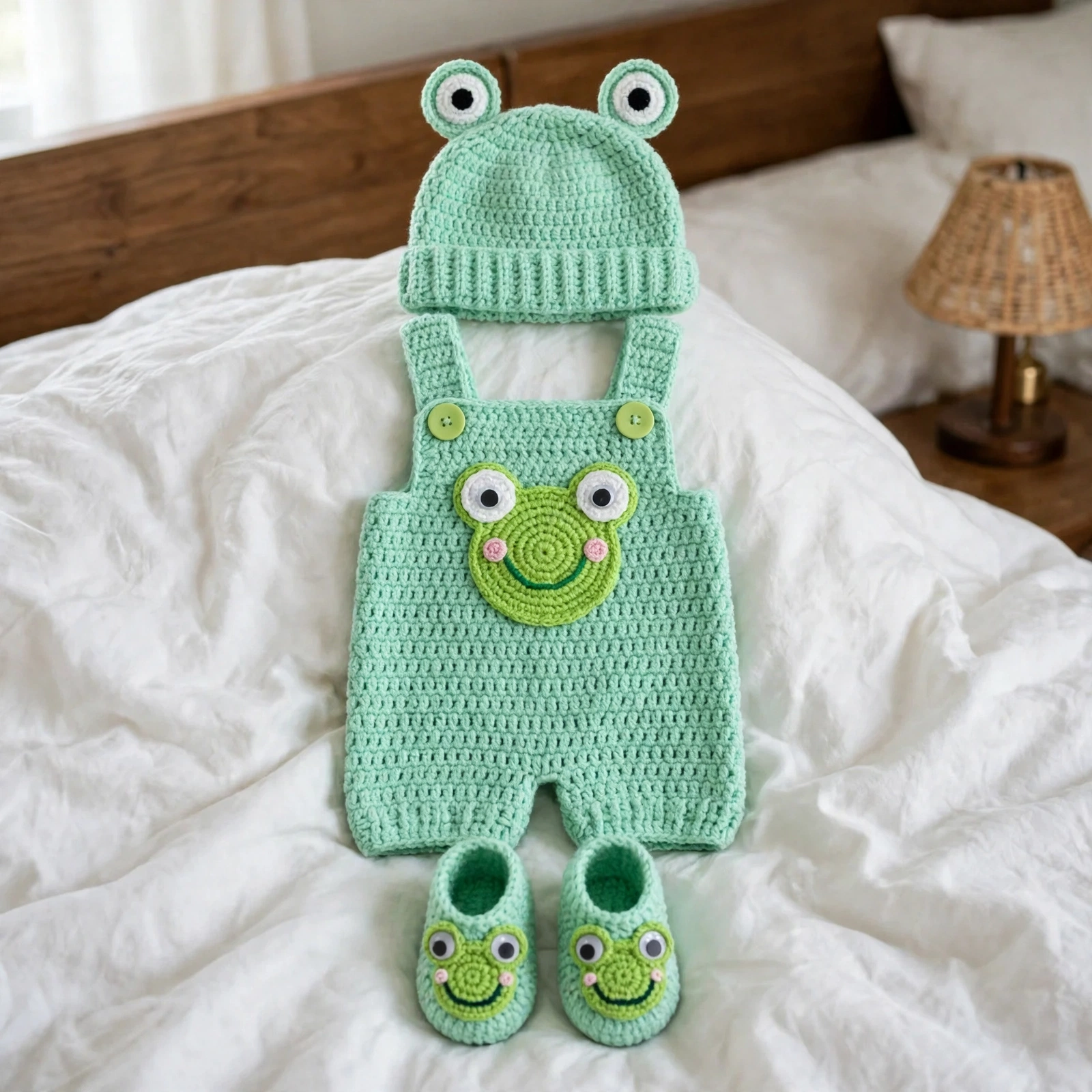 Minzgrünes Frosch Baby Romper Set Detail