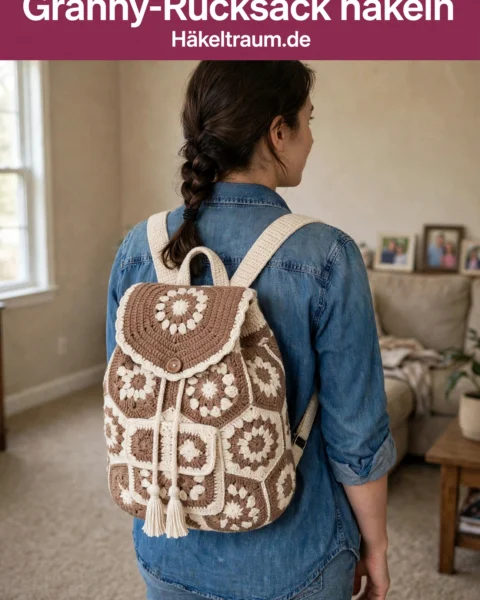 Granny-Rucksack häkeln: Creme und Mokka zweifarbige Anleitung