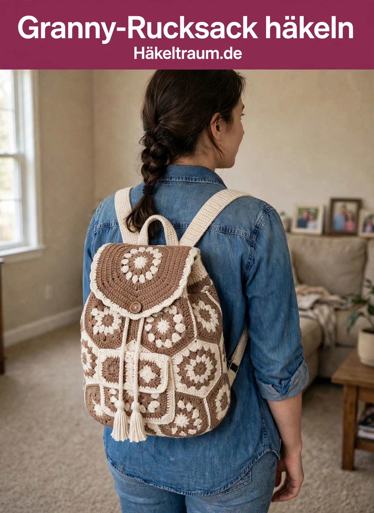 Zweifarbiger Granny-Rucksack in Creme und Mokka