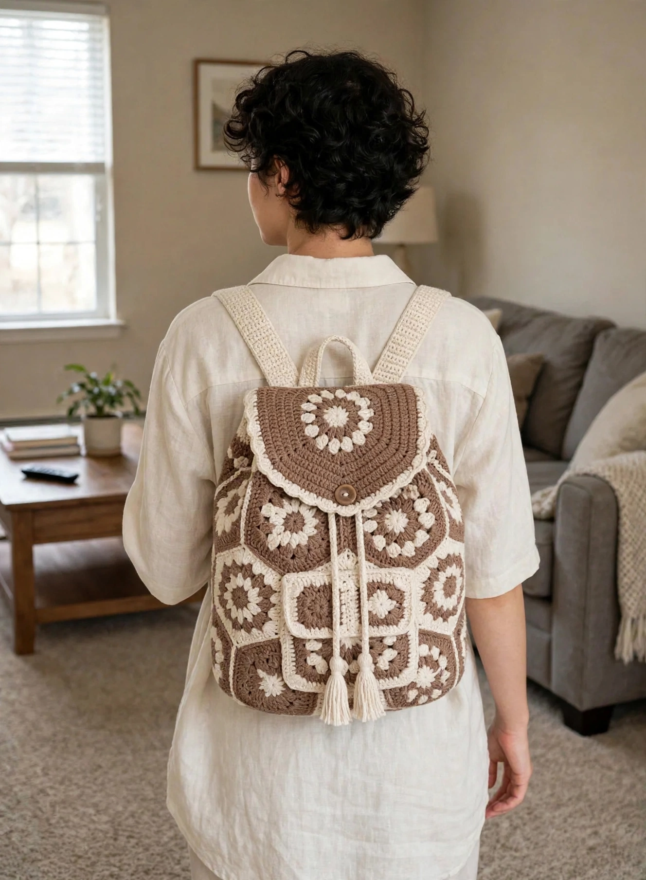 Rückansicht des zweifarbigen Granny-Rucksacks