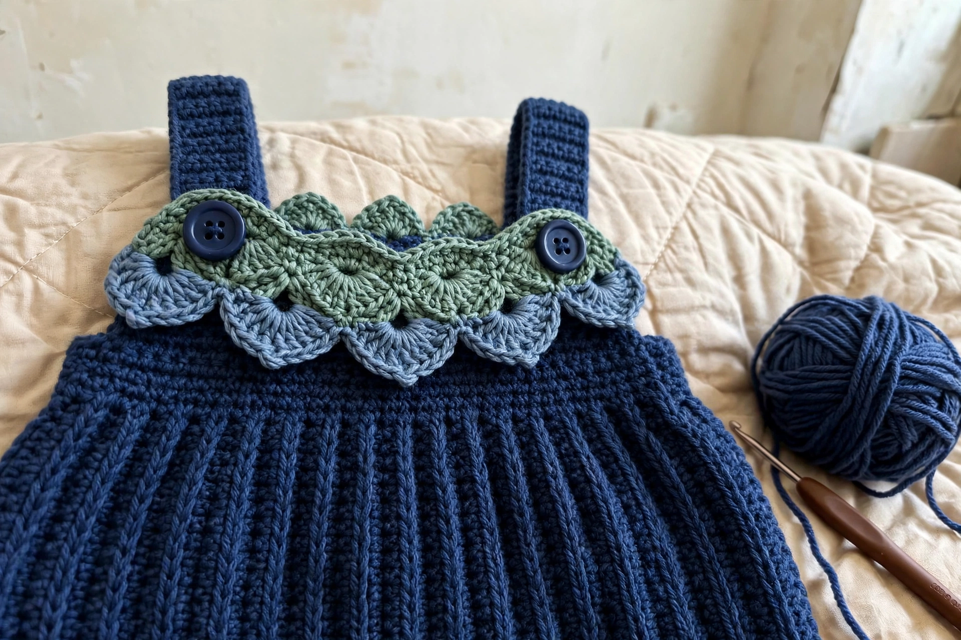 Muschelrand-Detail am Babystrampler