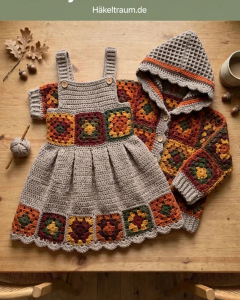 Herbst-Erbe-Granny-Square-Kleid-Set – Kostenlose Häkelanleitung