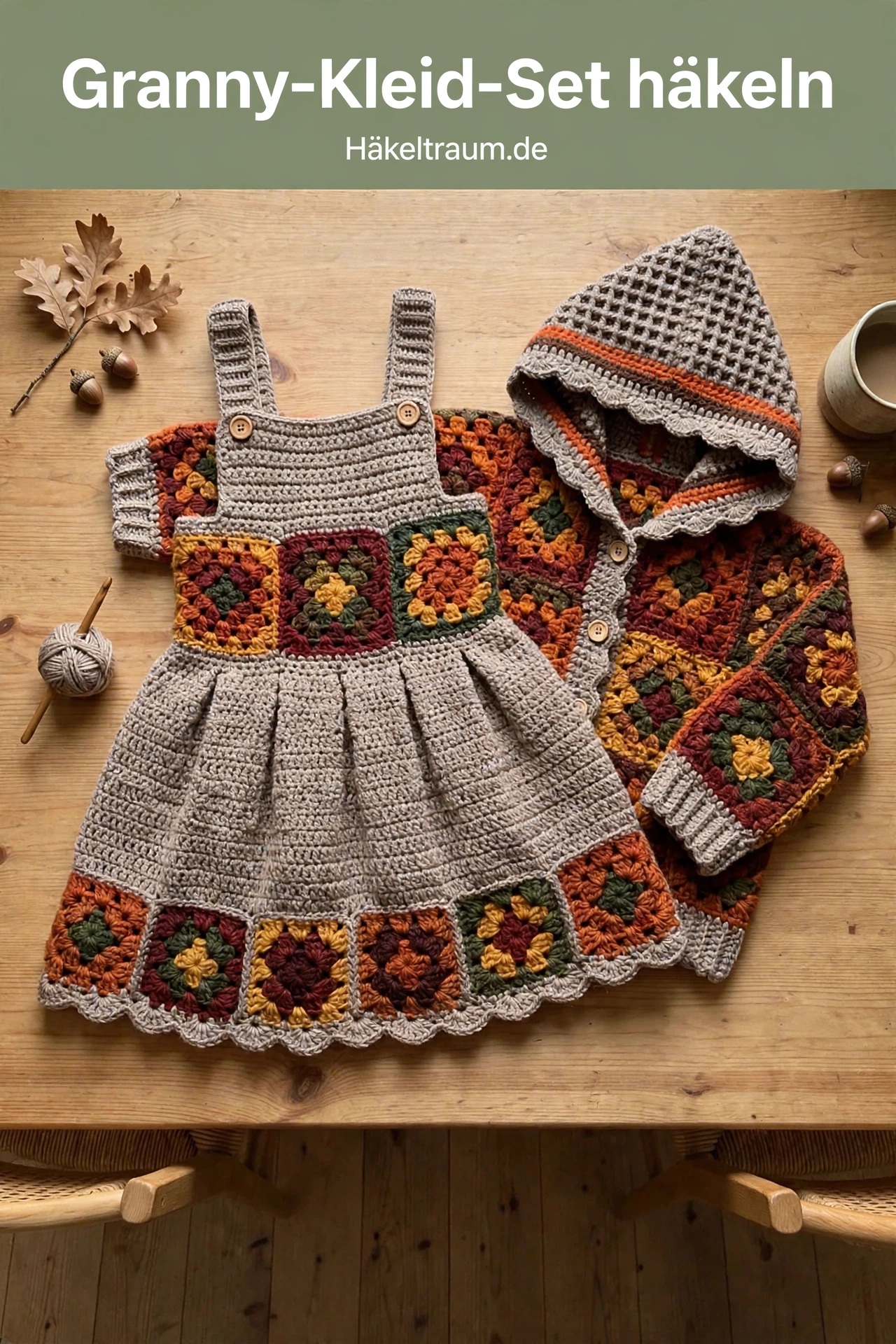 Herbst-Erbe-Granny-Square-Kleid-Set