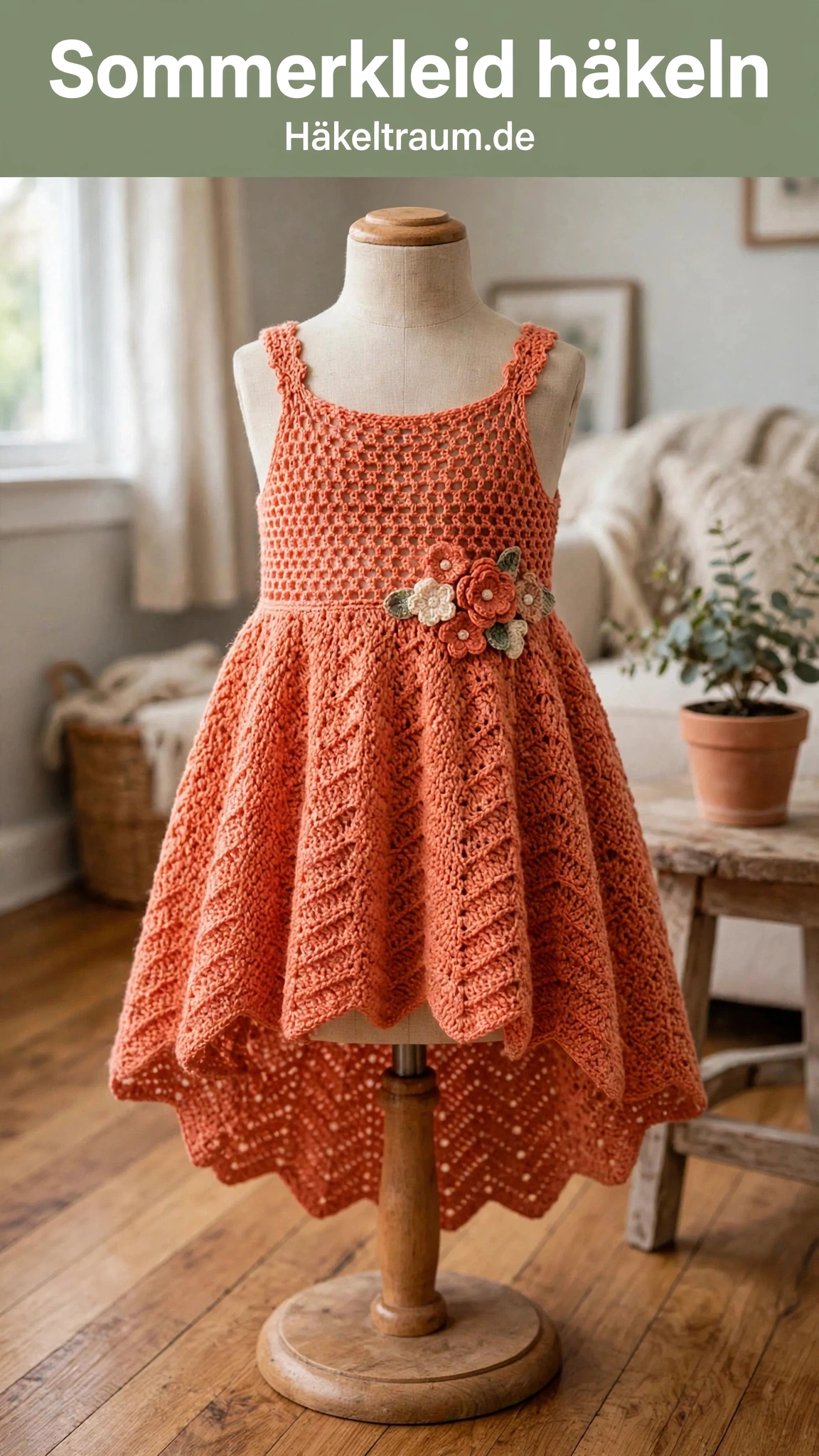Korallrotes Sommerkleid häkeln