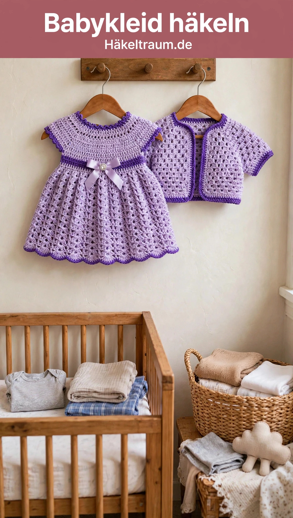 Lavendelfarbenes Babykleid und Bolero-Set