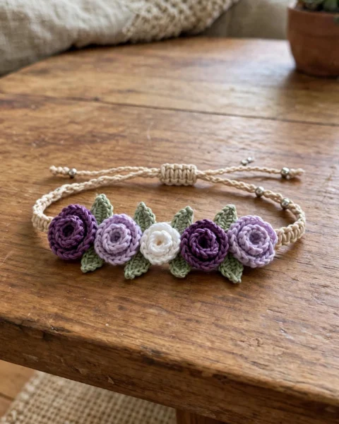 Lavendelblüten-Armband – Kostenlose Häkelanleitung