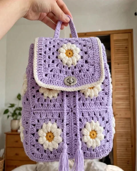Lavendel Gänseblümchen-Rucksack häkeln