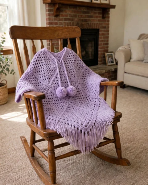 Lavendel-Granny-Square-Baby-Poncho häkeln – gratis Anleitung