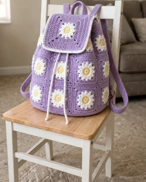 Lavendel-Margeriten-Rucksack häkeln – Kostenlose Anleitung