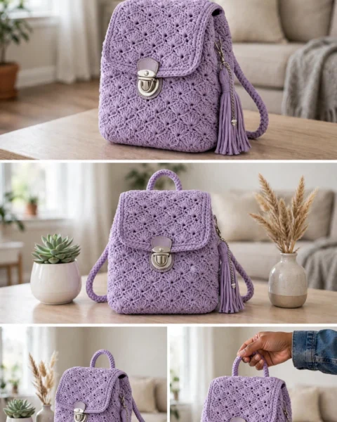 Lavendel Mini Rucksack häkeln – Kostenlose Anleitung