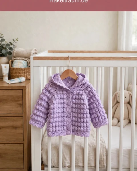 Lavendel Noppen-Babyhoodie häkeln – kostenlose Anleitung