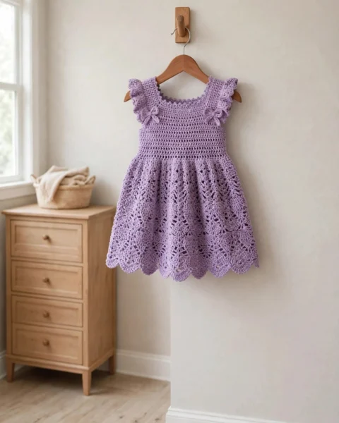 Lavendel Spitzen-Babykleid häkeln – kostenlose Anleitung