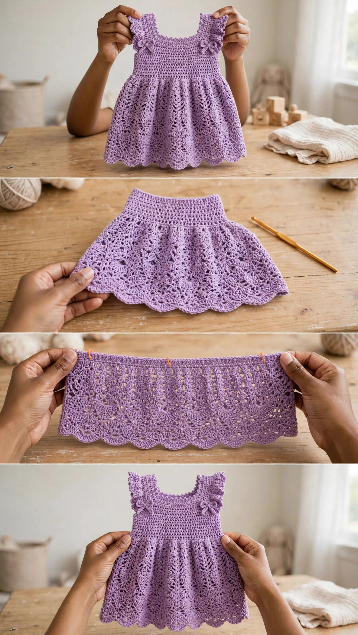 Lavendel Spitzen-Babykleid Detail