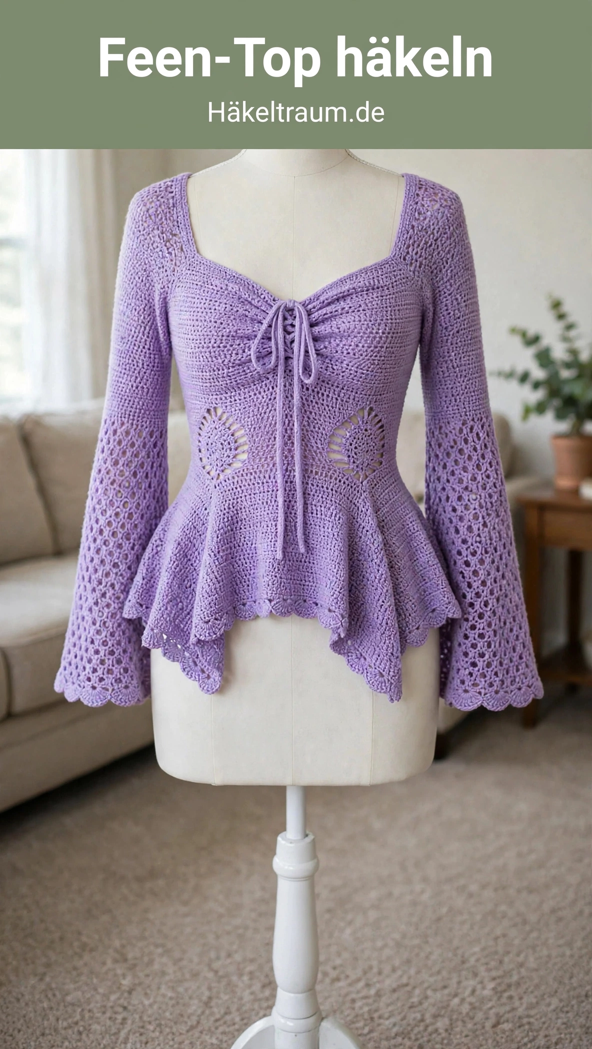 Lavendel-Traum Feen-Top mit Glockenärmeln und Peplum