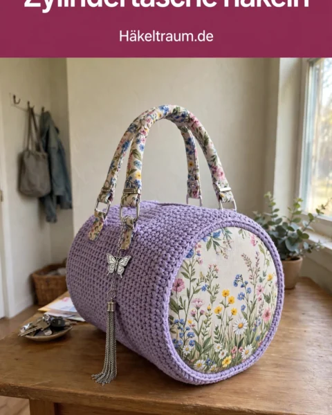 Lavendel Wildblumen Zylindertasche häkeln – kostenlose Anleitung