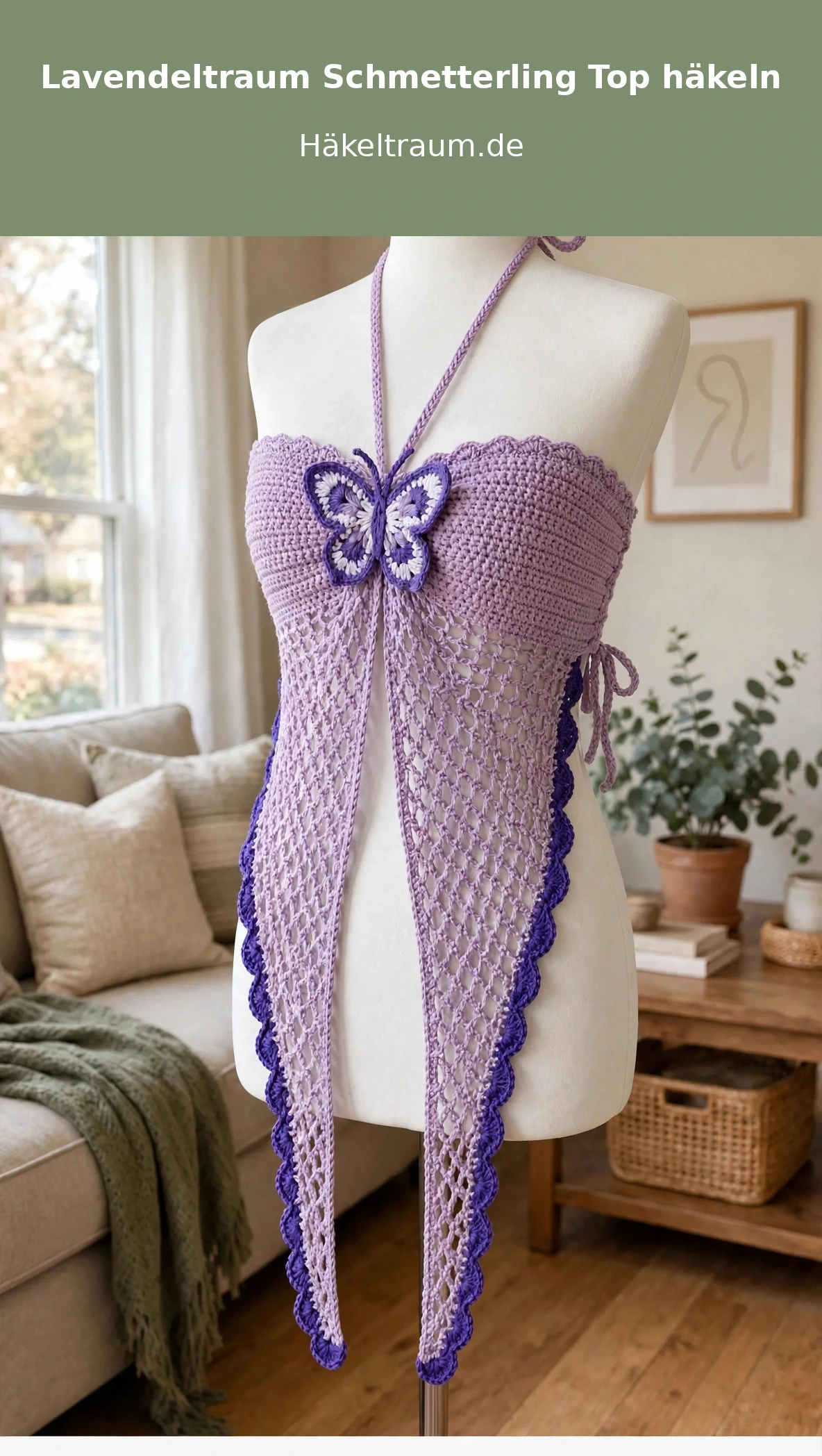 Gehäkeltes Lavendeltraum Schmetterling Neckholder Top