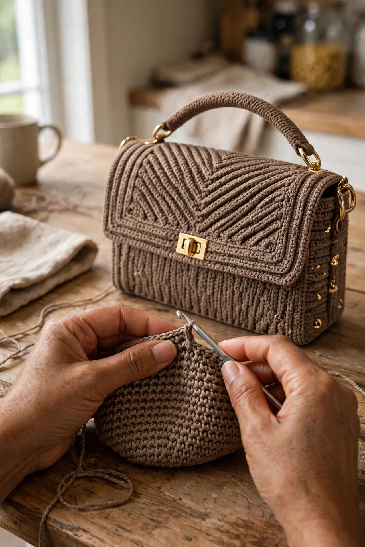 Luxus-Handtasche in Arbeit