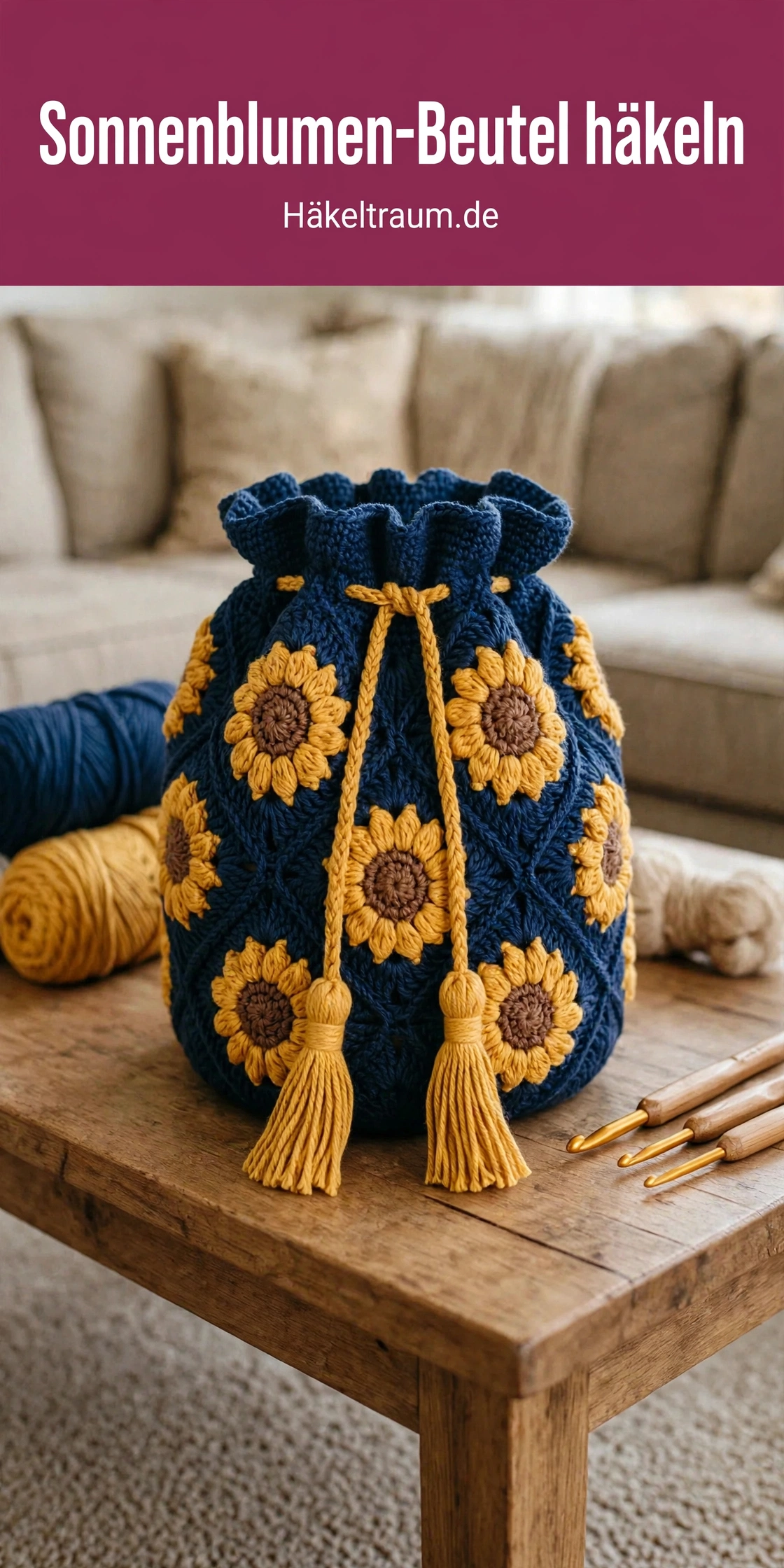 Marineblauer Sonnenblumen-Zugbeutel