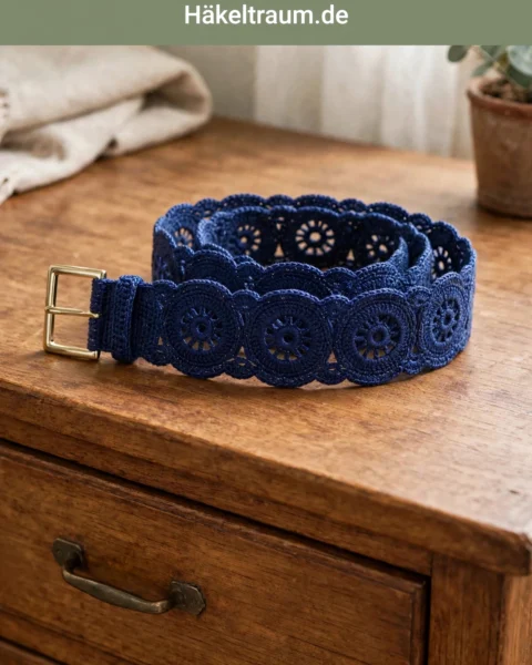 Marineblauer Spitzen-Gürtel im Nautik-Stil – Kostenlose Häkelanleitung