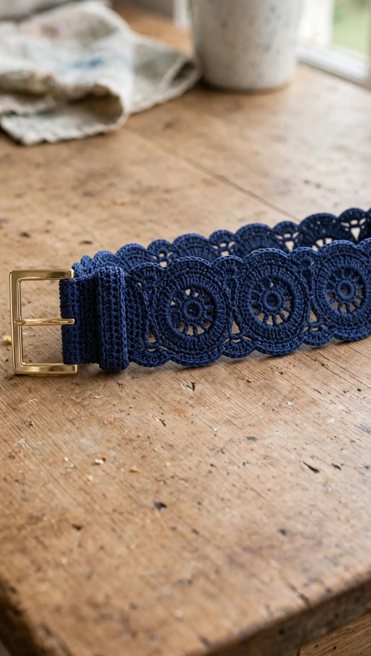 Marineblauer Spitzen-Gürtel Detail