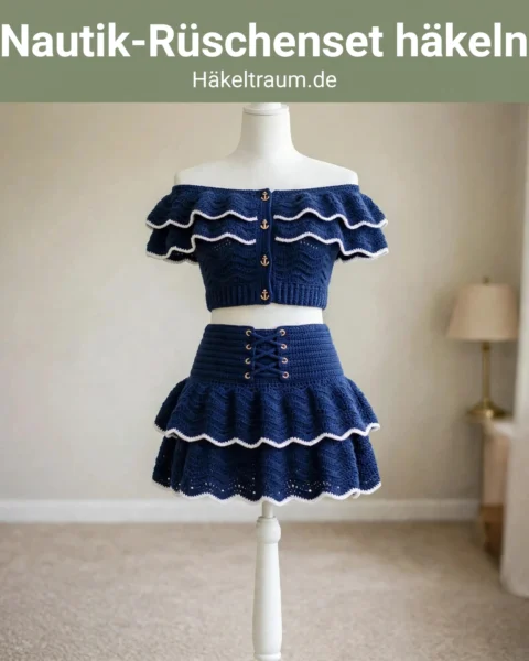 Marineblaues nautisches Rüschenset – Kostenlose Häkelanleitung
