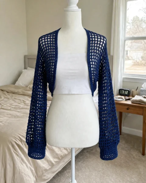 Marineblaues Netz-Bolero häkeln – kostenlose Anleitung