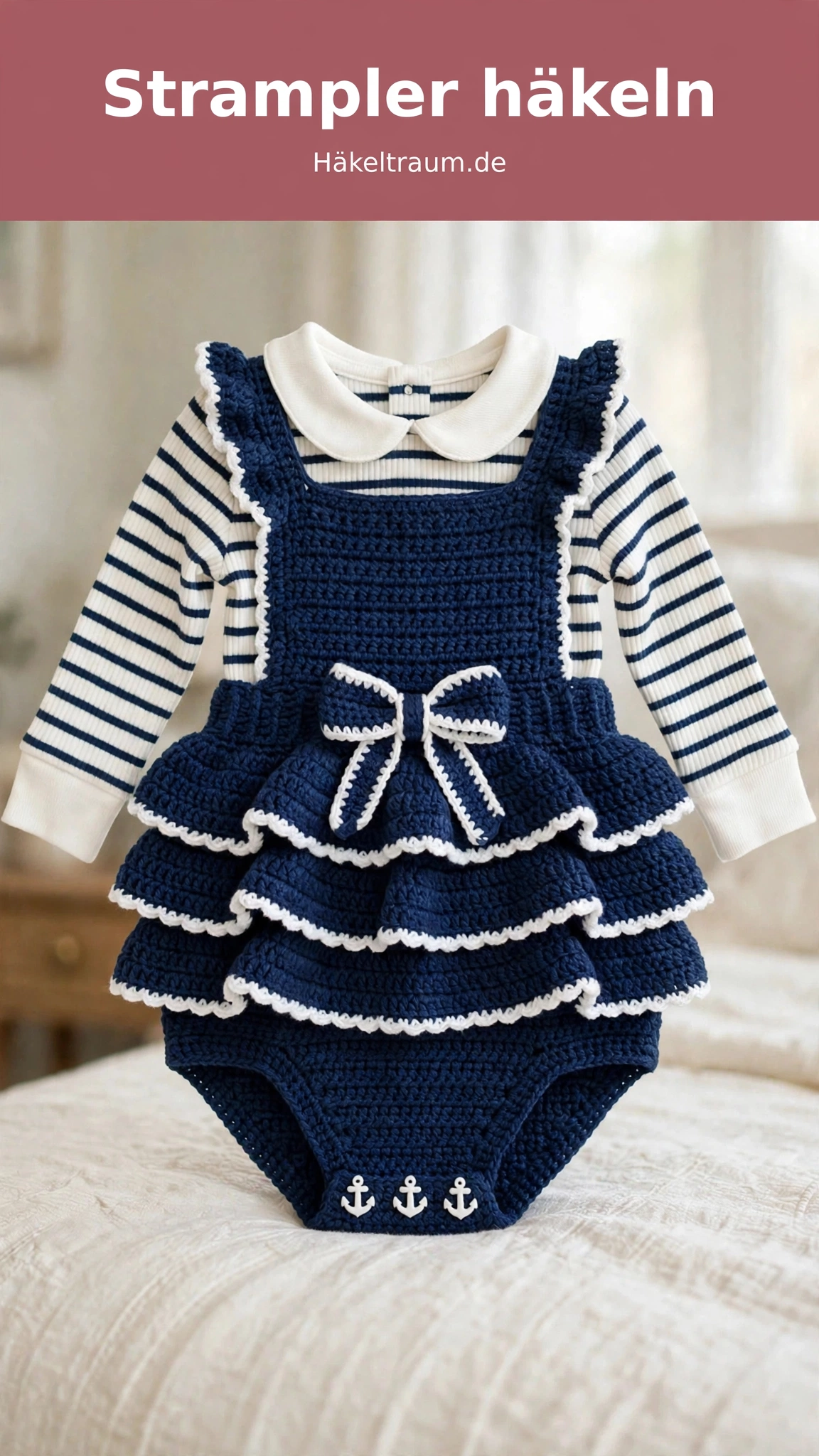 Navyblauer Matrosen-Babystrampler Häkelanleitung
