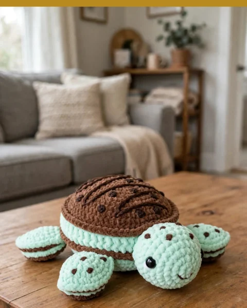 Mint-Schoko-Schildkröte häkeln – kostenlose Amigurumi-Anleitung